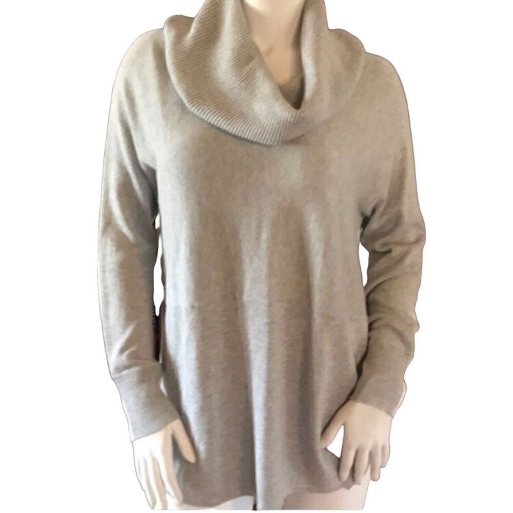 Crown & Ivy Cowl Neck Sweater SMALL Grey & White